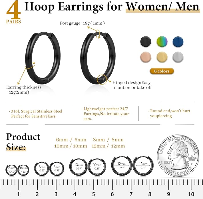 Small Gold Huggie Hoop Earrings Set for Women Men Hypoallergenic 14K Plated Stack Cartilage Earrings, Multiple Piercing Lightweight Mini Thin Cute Dainty Trendy Jewelry Set Christmas Gifts for Women