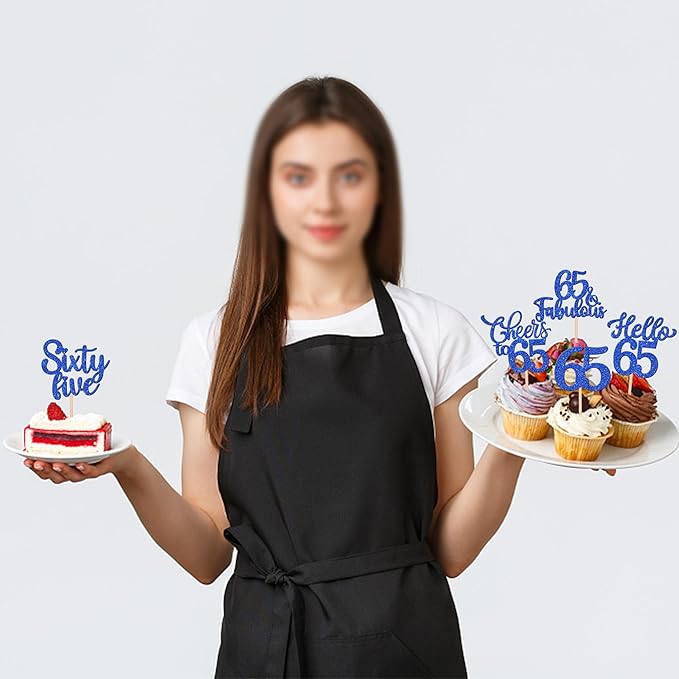 30PCS Happy 65th Birthday Cupcake Toppers Glitter Hello 65 Fabulous Sixty Five Cheers to 65 Years Old Birthday Cupcake Picks for Happy 65th Birthday Anniversary Party Cake Decorations Supplies Blue