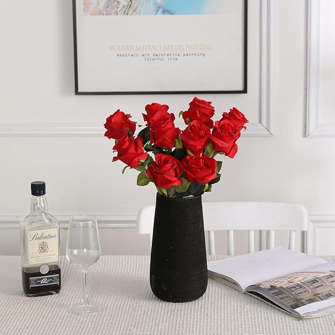Tifuly 8 Pcs Red Roses Artificial Flowers Bulk,Realistic Long Stem Fake Silk Roses Bouquet for Wedding Centerpiece Table Vases Party Home Kitchen Decor
