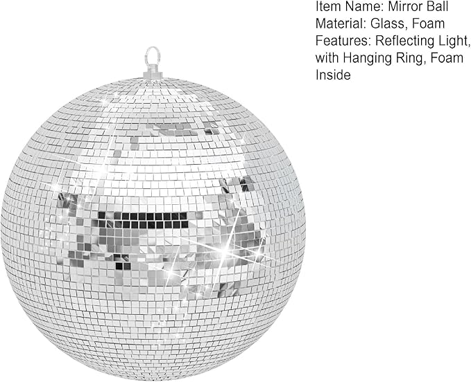12/16 inch Disco Ball, Light Effect Disco Ball with Hanging Ring, Party Decorations for Live Stage, DJ Club, Party, Wedding Decor (16inch-Silver)