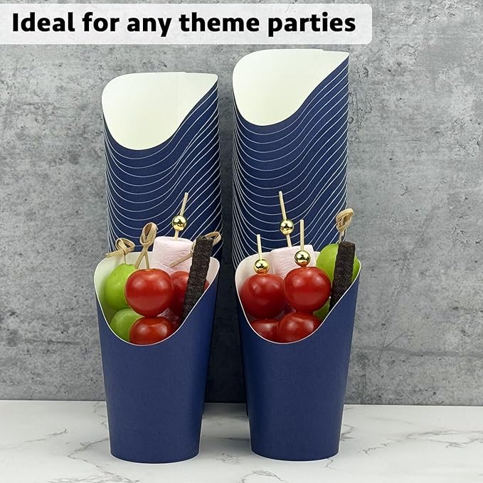 CAMKYDE 50 Pcs French Fries Holder, 12oz Disposable Paper French Fry Cups Charcuterie Cups for all Occasions (12oz, Navy)