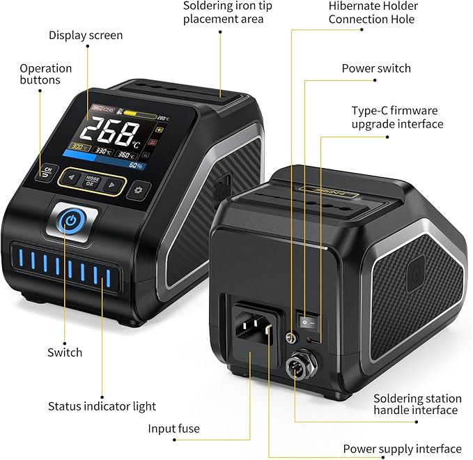 FNIRSI DWS-200 200W Precision Digital Soldering Station Kit, with 3 F210 & 6 F245 Soldering Iron Tips and 2 Helping Hands, Temp Value & Curve Mode, 3 Temperature Storage, Full-Color Display