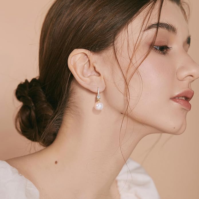 Pearl Earrings for Women 14K Gold Plated Hypoallergenic Pearl Earrings 5A Cubic Zirconia Dangle Earrings Elegant Jewelry