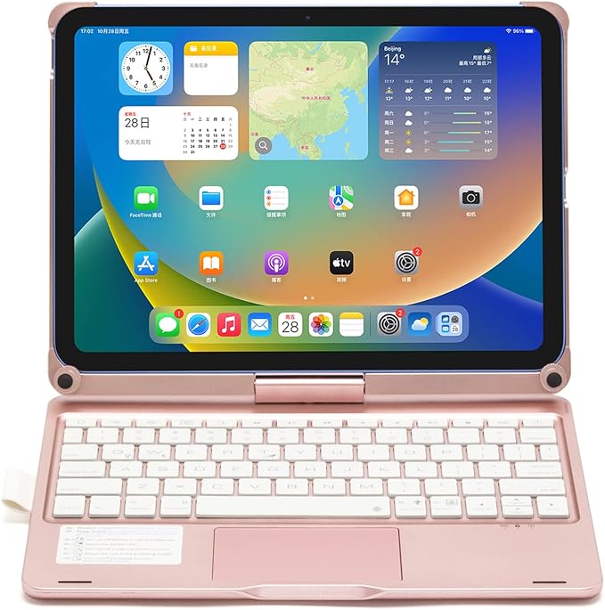 Touchpad Keyboard Case for iPad (A16) 11th Gen 2025/iPad 10th Generation 2022, Backlit Trackpad Keyboard Folio Smart 360° Rotatable Stand Cover with Pencil Holder, Rose Gold