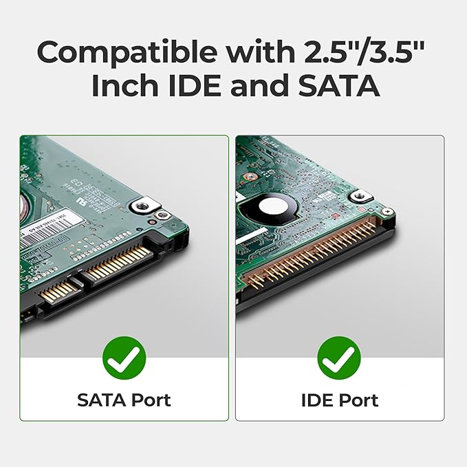 Unitek USB C to IDE and SATA Converter External Hard Drive Adapter Kit for Universal 2.5/3.5 HDD/SSD Hard Drive Disk, One Touch Backup Function, Included 12V/2A Power Adapter