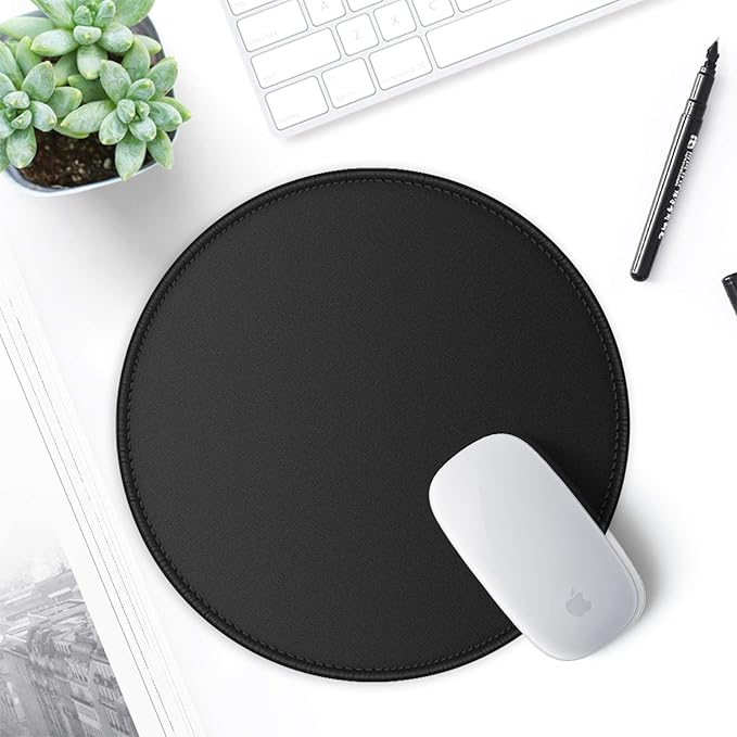 ITNRSIIET Round Mouse Pad with Stitched Edge Premium-Textured Waterproof Non-Slip Rubber Base Desktop Protection Mat Diameter 8.7 inches, Classic Black
