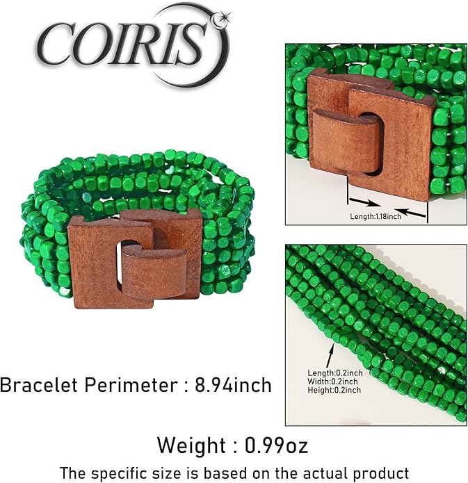Coiris Boho Bangle Bracelets for Women Wooden Beaded Bracelets Chunky Bohemian Beach Bracelets Jewelry for Women