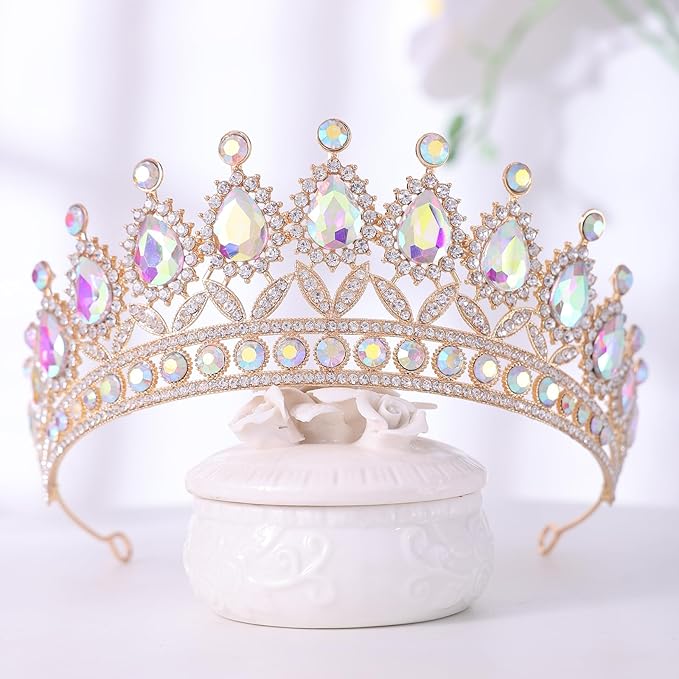 FORSEVEN Crystal Tiaras and Crowns for Women - Wedding and Birthday Party Princess Crown Hair Accessories - Bride Rhinestone Headband Halloween Decorations Hairband