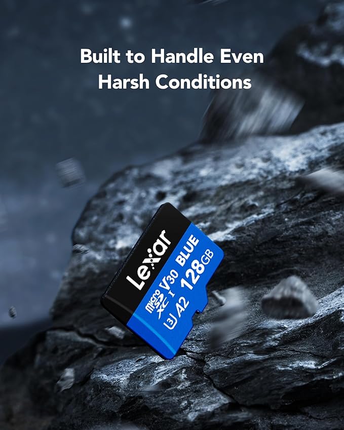 Lexar 128GB Blue Micro SD Card Up to 160MB/s, microSDXC UHS-I Memory Card with SD Adapter, C10, U3, A2, V30, Full HD, 4K UHD, High Speed TF Card