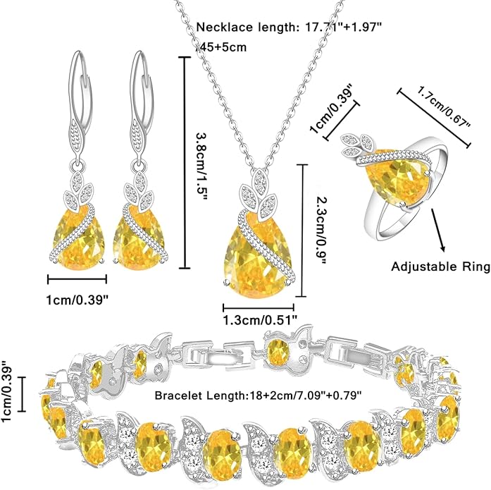LMXXVJ Jewelry Set for Women,Teardrop Cubic Zirconia Necklace Earrings Adjustable Ring Bracelet Jewelry Set Formal Jewelry Gift