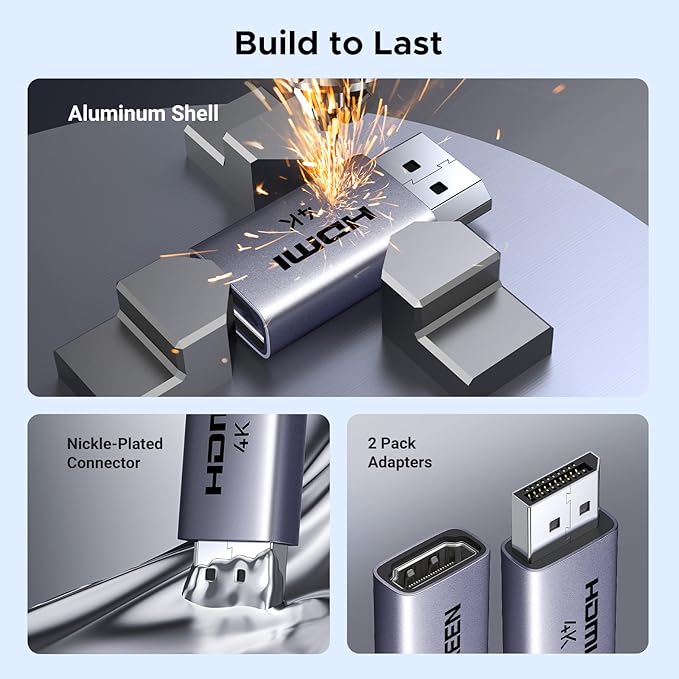 UGREEN 4K DisplayPort to HDMI 2-Pack Adapter Unidirectional Display Port 1.2 to HDMI 1.4 Male to Female Converter Aluminum Adapter Compatible with Desktop, Laptop, Monitor, HDTV, AMD, NVIDIA