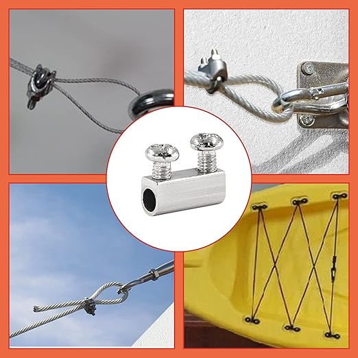 Biaungdo 12 Pcs Stainless Steel Wire Rope Cable Clamp, Adjustable New Upgrade Double Hole Wire Rope Clamp Fastener