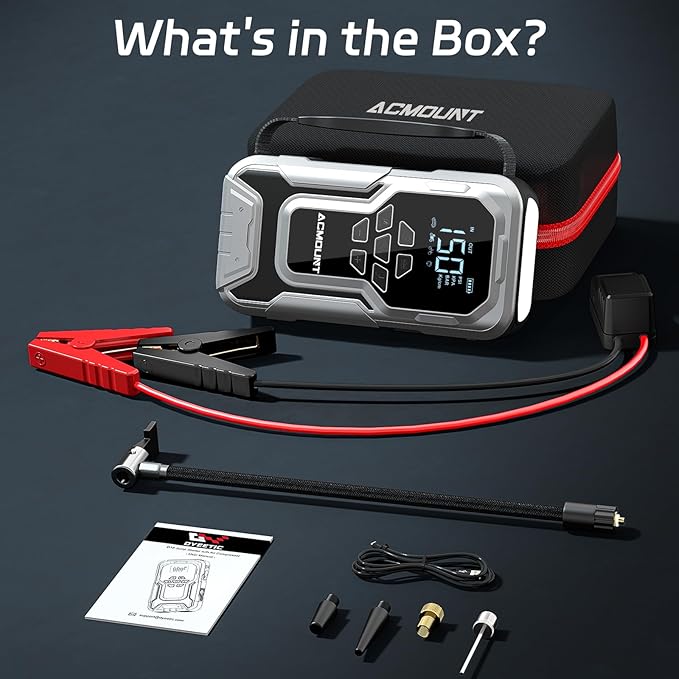 Jump Starter with Air Compressor, 6000A Car Battery Jump Starter (All Gas/10.0L Diesel), 150PSI Tire Inflator, 12V Jumper Pack with LCD Display & LED Light, Portable Air Pump, 21800mAh Battery