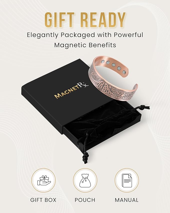 MagnetRX® Magnetic Copper Bracelets for Men – Effective 99.9% Pure Copper Bracelet for Men – Adjustable Copper Magnetic Bracelets (Irish Tree)