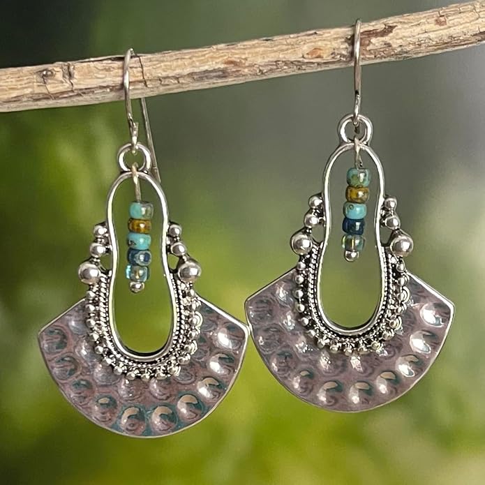 SPUNKYsoul Boho Dangle Earrings for Women – Lightweight Tribal Fan Paddle Design with Hieroglyphic Accents – Unique Handmade Gift Idea for Her
