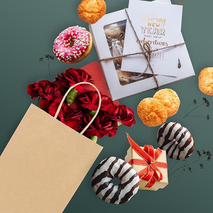 METRONIC Brown Paper Bags with Handles Bulk 5.25x3.75x8'' 400Pcs, Kraft Gift Bags for Small Business, Birthday Wedding Party Favor Bags, Christmas Gift bags, Retail shopping Bags