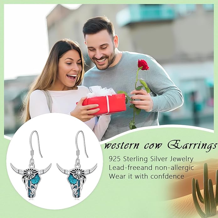 Western Earrings for Women 925 Sterling Silver Turquoise Western Country Dangle Drop Earrings Country Jewelry Gifts for Cowgirl Cowboy