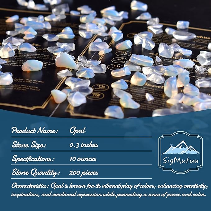 Polished Opal Crystal Chips 200 Pcs - 0.3" 10 oz Tumbled Stone Chips Crushed Sea Glass Stones Healing Reiki Crystal Making Home Decoration