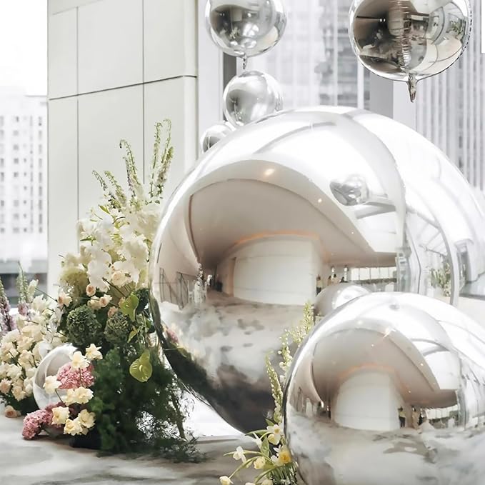 19.6in Inflatable Mirror Ball,Shiny Inflatable Ball Silver/Gold/Iridescent,PVC Hanging Large Disco Balls Decor for Party, Concerts, Stage, Wedding Decoration (1 Piece,Without Air Pump)