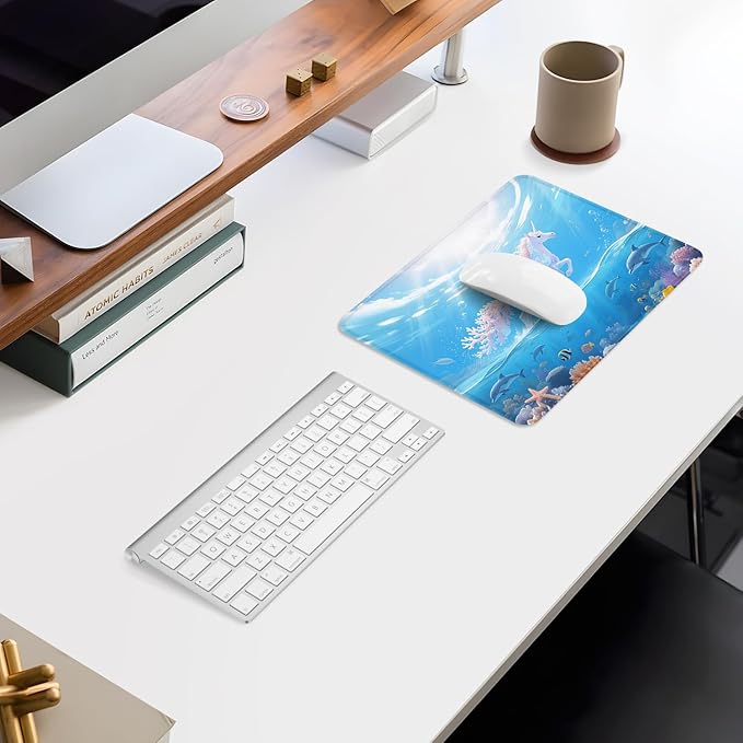ITNRSIIET Mouse Pad Non-Slip Rubber Base Smooth Surface Stitched Edges Waterproof Durable Compatible with All Mice for Office & Gaming, Desk Accessory, 10.2x8.3x0.12 inch, Ocean
