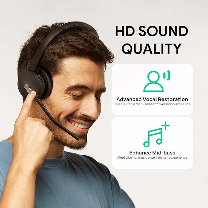 Yealink BH70 Mono Teams Wireless Headset with Mic for Work, Microsoft Teams Certified Bluetooth Headphone for 35h Calling, 91g All-Day Wearing Comfort, Perfect for Open Office, USB-C/A