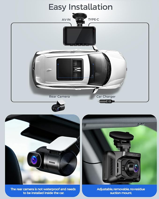4K Dash Cam Front and Rear STARVIS 2 IMX675 & IMX307 Dual HDR, 4" Touch Screen Dash Camera Built-in GPS 5G WiFi, Car Camera with 64G Card, Voice Control, Night Vision, Parking Mode V100-2CH