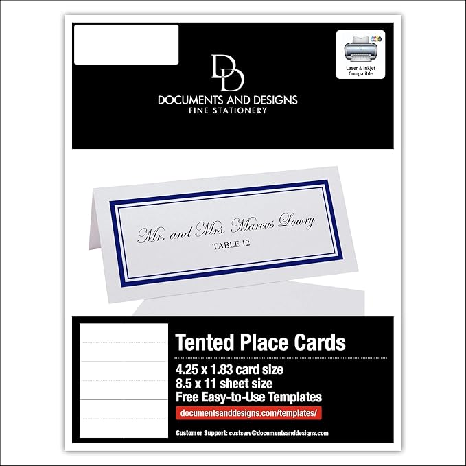 Double Line Border Printable Place Cards, Navy (Choose Color), Set of 150 (25 Sheets), Laser & Inkjet Printers - Wedding, Party, Dinner, and Special Events - Made in the USA