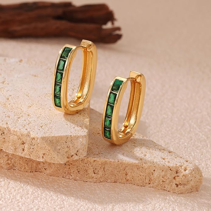 Trendy CZ Gold/Silver Hoop Earrings for Women Square Hypoallergenic chunky gold Hoop Earrings Geometric Minimalist Rectangle Hoops
