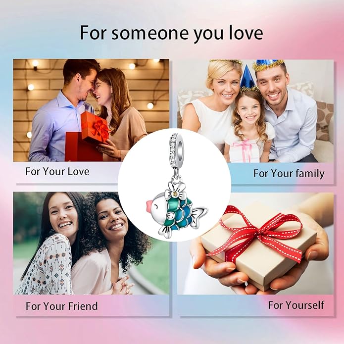 Birthday Fashion Love Heart Dangle Charm 925 Sterling Silver Charms fits Bracelets and Necklace Pendant Bead Charms Jewelry Present for Women Family Friends