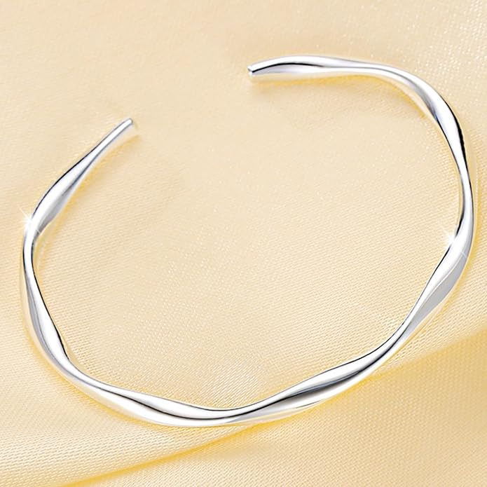 925 Sterling Silver Cuff Bangle Bracelets Adjustable Jewelry Fashion Simple Open Bangles Cuff Jewelry for Women Mom Wife Mothers Day Valentine Gift