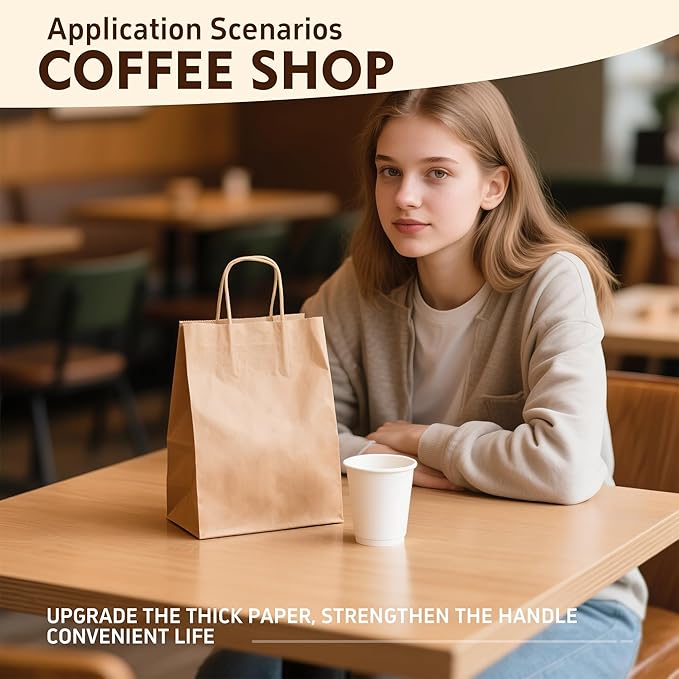 YEEHAW Brown Paper Bags with Handles Bulk 8"x4.5"x10.8" 100Pcs Gift Kraft Bags Medium Size, Brown Craft with Handles, Gifts Bag Bulk, Suitable for Retail, Party, Shopping, Merchandise