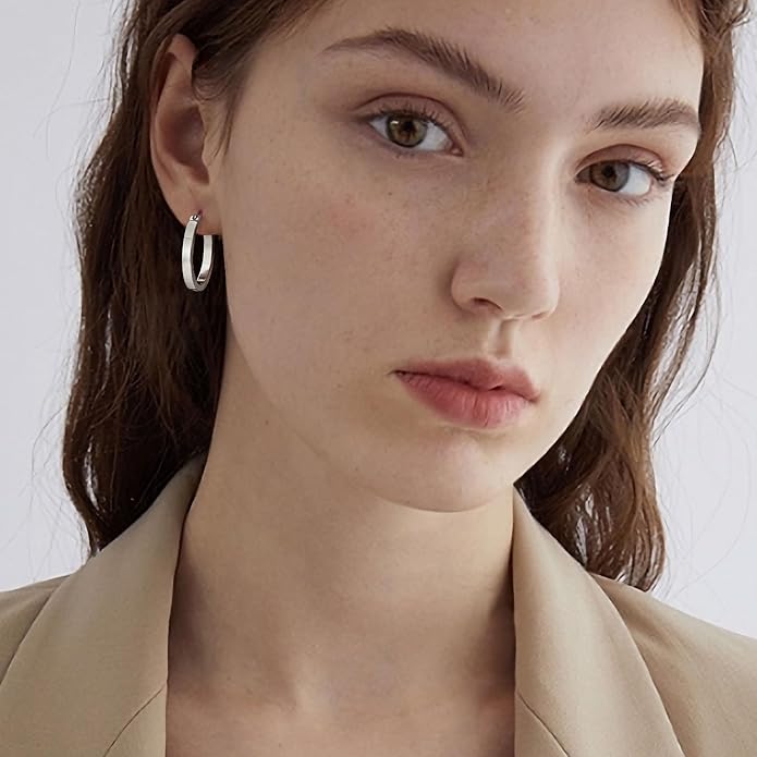 Gacimy Flatted Hoop Earrings for Women 14K Gold Plated with 925 Sterling Silver Post