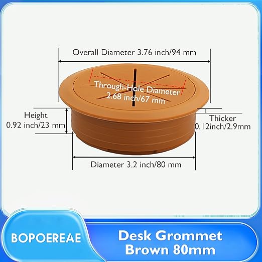 Desk Grommet 3-1/8" (80 mm), Desk Hole Cover for Cables Brown, Cable Grommet ABS Plastic, Desk Hole Grommet for Office and Home Table Cable, Detachable & Flexible Cable Cord Organizer-2 Pcs