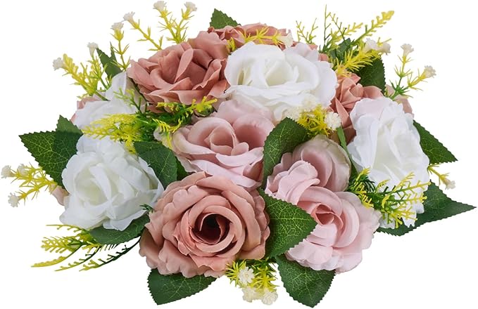 VEVOR Flower Ball Arrangement Bouquet 10PCS, 9.5-Inch Diameter Artificial Flower Balls Wedding Table Centerpieces, Faux Rose Arrangements for Wedding Centerpiece Home Decoration, Pink and White Roses