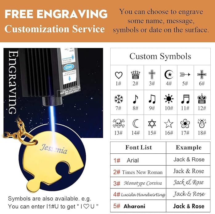 FindChic Personalized Matching BFF Necklace for 2/3/4/5/6 Puzzle Name Heart Pendant Stainless Steel Couple Necklace Set Customized Necklaces for Teen Girls
