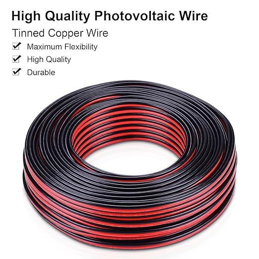 10 Gauge Wire 200FT Tinned Copper Wire-2 Conductor Parallel Wire Insulated Stranded Wire for Solar Panel Car Audio Automotive Low Voltage Electrical Wire for LED Lighting (10AWG 200FT)