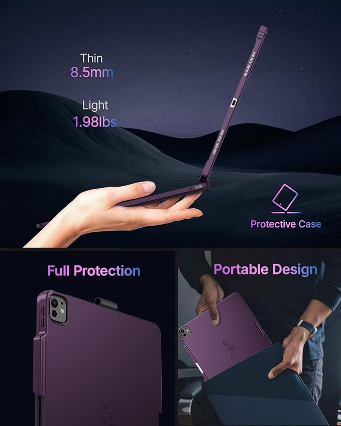 typecase Touch Case with Keyboard for iPad Pro 13-inch(M4, 2024), iPad Air 13-inch(M3, 2025/M2, 2024) & iPad Pro 12.9(6th/5th/4th/3rd Gen), Trackpad, 360° Rotatable, 11-Colors Backlit, Soft Purple