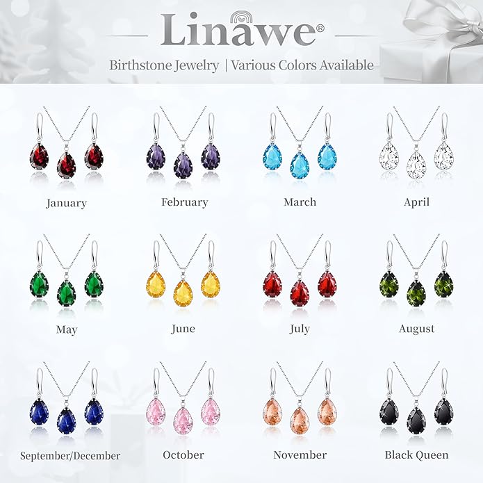 Linawe Crystal Jewelry Sets for Women, Imitation Diamond Pendant Necklace, Rhinestone Drop Dangle Earrings, Birthstone Cubic Zirconia Matching Wedding Jewelry, 14K Gold/Rose Gold/Silver Tones