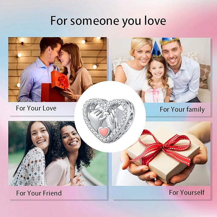 Birthday Fashion Love Heart Dangle Charm 925 Sterling Silver Charms fits Bracelets and Necklace Pendant Bead Charms Jewelry Present for Women Family Friends