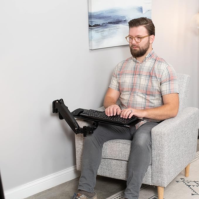 VIVO Sit-Stand 24 Inch Pneumatic Spring Keyboard and Mouse Tray Wall Mount, Counterbalance Height Adjustable Typing Platform, Ergonomic Tilt, Neutral Writing Position, Black, MOUNT-KB35A