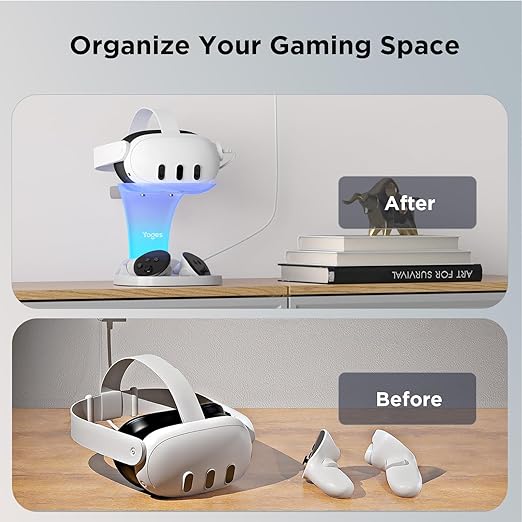 YOGES Charging Dock for Meta Quest 3S, Quest 3 Fast Charging Station with 2 Rechargeable Batteries kit, VR Heatset Charging Stand Dock for Oculus Quest 3/ Quest 3S Accessories, Support Elite Strap