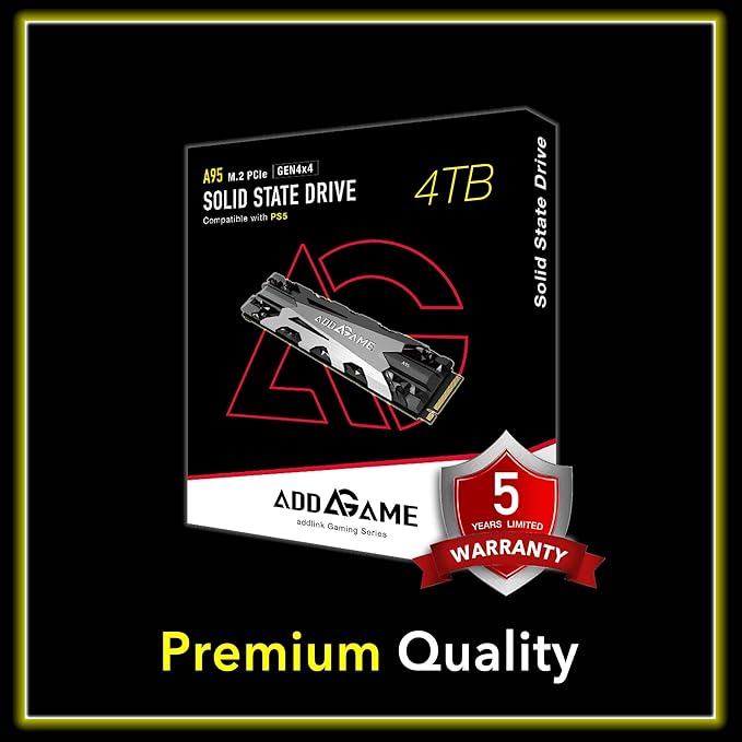 Addlink A95 4TB M.2 SSD Gaming PC Storage Expansion with Heatsink, up to 7200 MB/s, Internal Gaming SSD -2280 PCIe NVMe Gen4X4 3D TLC with Dram NAND SSD