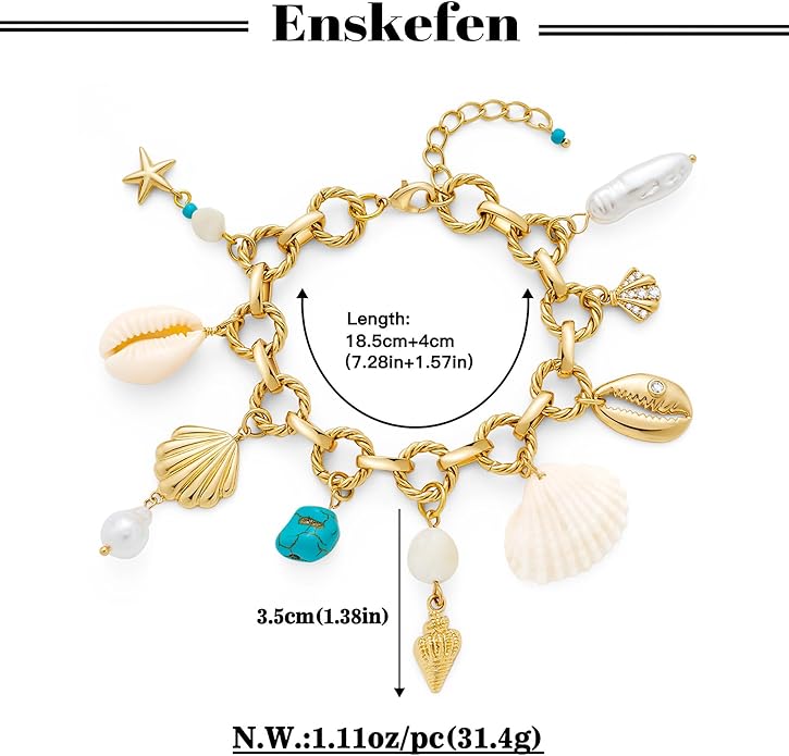 Gold Charm Bracelet for Women Boho Adjustable Shell Starfish Bracelet Summer Beach Ocean Statement Bracelets