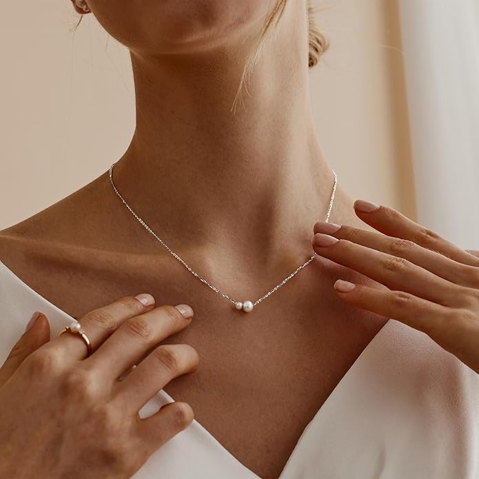 Pearl Necklaces for Women Trendy, 14k Gold Plated Dainty Necklace Simple Pearl Drop Single Charm Pendant Necklace Birthday Wedding Gifts Gold Jewelry for Women