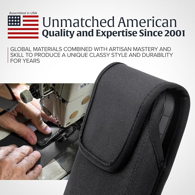 Turtleback Belt Clip for iPhone 16 Pro, 16e, 15 pro 14 Pro 13 Pro -Large- Fits w/Defender Bulky Style Cases - Premium Black Nylon, Vertical Belt Holder, Magnetic Closure HD Rotating Belt Clip
