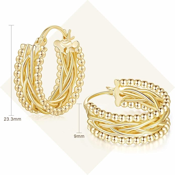 Hoop Earring 14k Gold Earrings for Women Twisted Chunky Hoop Earrings Thick Gold Hoops Unique Gold Jewelry for Women Every Occasion 23.3mm*9mm