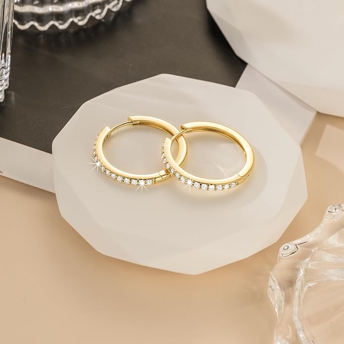 NEARLAND 14K Gold Hoop Earrings for Women 14K Gold Earrings Hypoallergenic Lightweight Small Hoop Earring for Womens with Round Cubic Zirconia Huggie Hoops Earring for Women 12/14/16/20/25/30mm