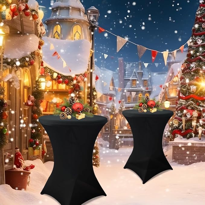 HAORUI 10 Pack Spandex Cocktail Table Covers, Fitted Round Highboy Stretch Table Cloths for Party, Bar, Wedding, Birthday, Banquet (Black, Fit for 30-32" Diameter x 42" Height Tables)