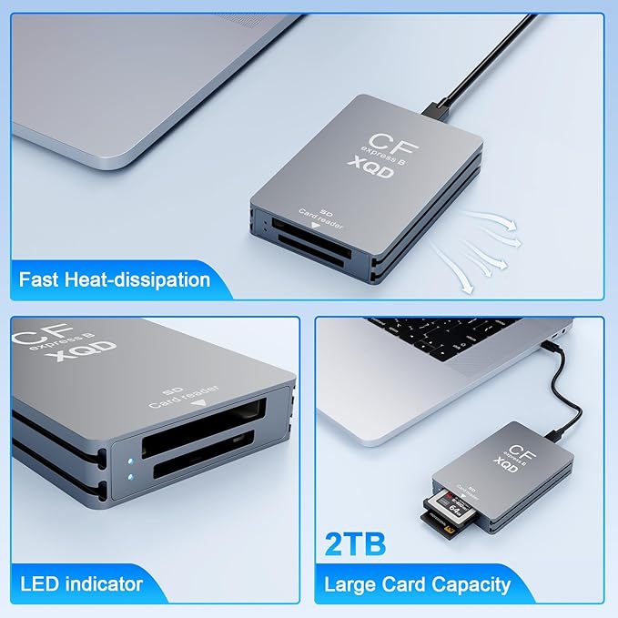 10Gbps CFExpress Type B Card Reader - 5 in 1 USB C&USB A CFexpress/XQD/SD Card Reader for CFexpress Type B+SD 3.0 Card+XQD Card Reader, CFexpress Adapter Memory Card Reader for Wins/Mac/Linux/Android