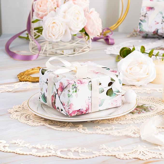 Yarcony Gift Wrapping Paper Roll - 17 Inch X 33Feet - Romantic Pink Flower and Birds Design Girly Gift Wrap Paper for Wedding, Bridal Shower, Mother’s Day, Valentine's Day, Birthday, Holiday